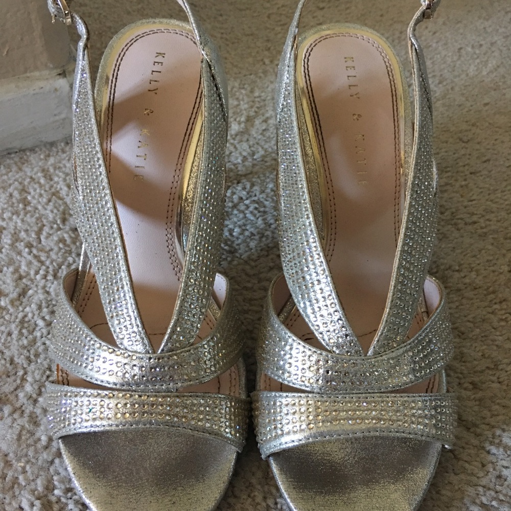 Used- good condition Kelly and Katie Silver Ankle-strap heels with rhinestones